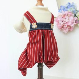 Dog Apparel Small Overalls Cats Winter Clothes Red Stripes Sweaters Party Suit 090C