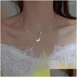 Pendant Necklaces 925 Sterling Sier Cute Butterfly Necklace For Women Girls Fashion Jewelry Valentines Day Gift Wholesale Drop Deliver Dhrbv