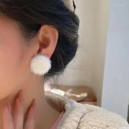 Stud Earrings Winter Cute Plush Round Square For Women Fashion Sweet Girls White Fluffy Ball Earring Hairy Charm Jewellery Gifts