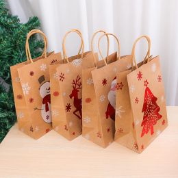1/2/3Pcs Christmas Kraft Paper Bag Santa Claus Snowflake Small Bell Christmas Packaging Supplies Xmas Packaging Gift Paper Bags