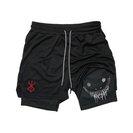 Anime Berserk Running Shorts Men Fitness Gym Training 2 in 1 Sports Quick Dry Workout Jogging Double Deck Summer 240403