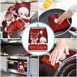 Christmas Red Santa Claus Elk Ball Lantern Soft Microfiber Kitchen Towel Absorbent Dish Cloth Towels Kichen Cleaning Supplies