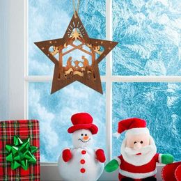 Wooden Star Shaped Nativity Scene Star Ornaments Christmas Tree Ornament Hollow Christmas Decoration