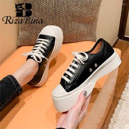 Casual Shoes RIZABINA Platform Sneaker Women Genuine Leather Round Toe Lace Up Vulcanize Ladies Spring Summer Leisure Thick Sole