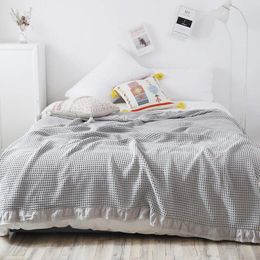 Blankets Waffle Plaid Bed Blanket Cotton Lace Thin Quilt Knitted Bedspread Home El Coverlets Grey Summer