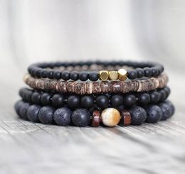 Charm Bracelets Antique 4 PcsSet Handmade Natural Stone Beads Bracelet Cool Mens Wooden Wristband Braclet For Male Armband Jewelr5537796