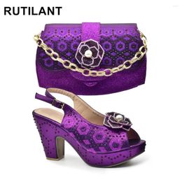 Dress Shoes Arrival Nigerian Women And Bags Sets Decorated With Rhinestone Wedges For Wedding Bride Elgant