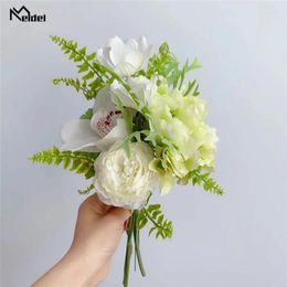 Decorative Flowers Meldel Green Artificial Hydrangea Rose Silk Home Wedding Party Decoration Plant Bundel Decor Faux Flores