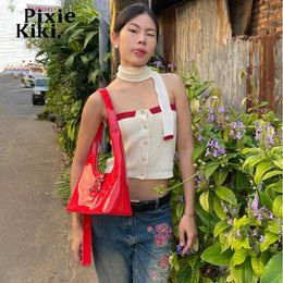 Women's Tanks PixieKiki Button Up Tube Top With Scarf Womens Summer Cute White Knit Crop Tops Y2k 2000s Earthy Girl Aesthetic Clothes