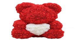 Drop 40cm With Heart Teddy Bear Red Rose Flower Artificial Soap Flower Decoration Women Valentines Gift to Girlfriend4227571