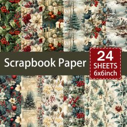 24 Sheets 6 inch Christmas Gift Snowy Holly Pine Cone Berry Student Stationery Vintage Grunge Journal Planning Cards Scrapbook