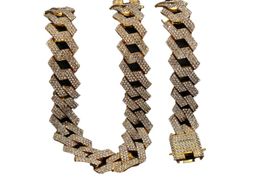 Iced Out Miami Cuban Link Chain Mens Rose Gold Chains Thick Necklace Bracelet Fashion Hip Hop Jewelry8626206