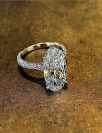Sparkling Luxury Jewellery Real 925 Sterling Silver Large Oval Cut White Topaz CZ Diamond Gemstones Eternity Women Wedding Band Ring4577517