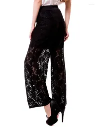 Women's Pants HOUZHOU Sexy Lace Women Black High Waist Wide Leg Trousers Female Vintage Harajuku Hippie Punk Grunge Streetwear Y2k