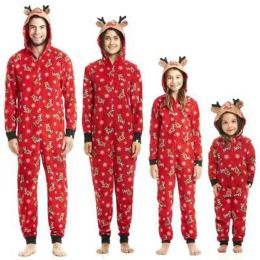 Christmas Family Matching Outfits Elk Print Ear Hooded Zipper Jumpsuit Mother Father Kids Baby Romper Xmas Family Look Sleepwear