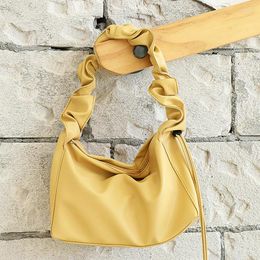 Drawstring Fashion Artificial Leather Handbag Women Casual Pu Over Shoulder Bag With Wrinkle Handle Female Cute Candy Colour