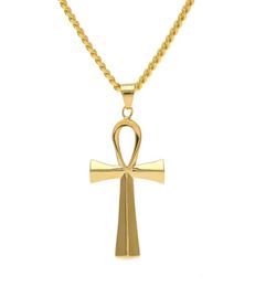 NEW Stainless Steel Ankh Necklace Egyptian Jewelry Hip Hop Pendant Iced Out Gold Key To Life Egypt Necklace 24" Chain4317257