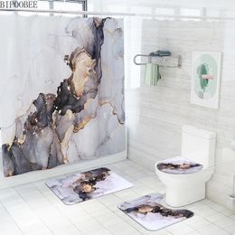 Shower Curtains Marble Curtain Bathroom Stone Grain Pedestal Rugs Toilet Cover Mats Durable Bath Carpet Washroom Decoration