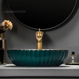 Green Gold Art Bathroom Sinks High-end Hotel Bathroom Washbasins Home art Washing Sinks Domestic Luxury Bathroom Basin