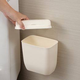 Mini White Plastic Mini Wall Mounted Trash Bin for Kitchen and Bathroom and Home