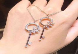 vine Key Necklace 925 Sterling Silver Plated 18K Gold Diamond leaf key necklace pendant clavicle chain7510111