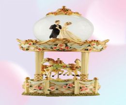 Wedding gifts groom bride crystal ball music box lantern double carousel eight tone box creative ornaments3117516
