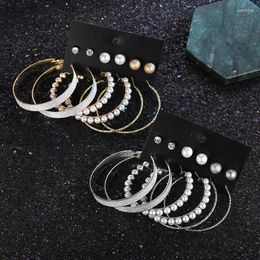 Hoop Earrings Punk Big Circle Earring Set For Women Gold Silver Colour Vintage Pearl Ear Jewellery