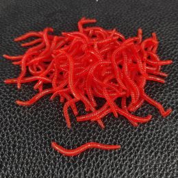 50PCS Lifelike Red Worm Soft Lure Earthworm Ice Winter Fishing Silicone Artificial Bait Fishy Shrimp Bass Carp Additive