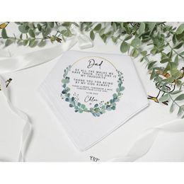 Dad Handkerchief, Personalised, Hankie, Tissue, Wedding Day,Names Date Gift, Bridal Party,Bridesmaid,Father of Bride, Eucalyptus