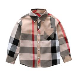 Fashion boy kids clothes 38Y Spring new long sleeve big plaid t shirt brand pattern lapel boy shirt Whole CJY7662930683