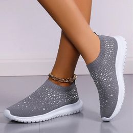 Casual Shoes Rimocy Shining Crystal Flats Women Spring Breathable Knit Platform Sneakers Woman Comfortable Soft Bottom Non-slip Sports