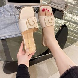 Slippers Summer Shoes For Women 2024 Open Toe Sandals Low Heel Black Lightweight Breathable Fashionable And High-end