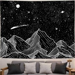 Tapestries Mountain Tapestry Moon Wall Hanging Black And White For Bedroom Aesthetic Home Room Decor