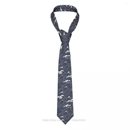 Bow Ties Blue Wave Pattern Print Japanese Casual Unisex Neck Tie Daily Wear Narrow Striped Slim Cravat