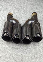 One pair H style carbon Fibre exhaust end tips auto muffler Glossy Black stainless steel for Bmw with M logo8319364