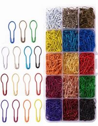 750 Pieces 15 Colours Assorted Bulb Safety Pins Pear Shaped Pins Knitting Stitch Markers Sewing Making with Storage Box1772438