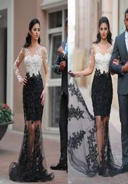 Fantastic Tulle Bateau Neckline Mermaid Formal Dresses With Beaded Lace Appliques See Through Long Sleeves Prom Dress6901180