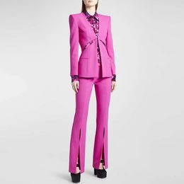 Women's Suits & Blazers Elite Style Hollow Collarless Suit Jacket Slim Fit Split Long Pant Set