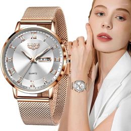 Wristwatches LIGE Fashion Women Watch Top Ultra-Thin Mesh For Casual Sport Quartz Date Chronograph Watches Feminino