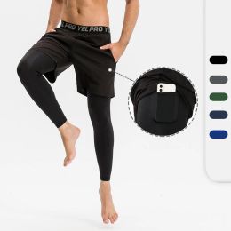 Pants Men Fake 2 in 1 Running Tight Pants Sports Jogging Training Shorts Fitness Basketball Compression Leggings Trousers Custom Logo