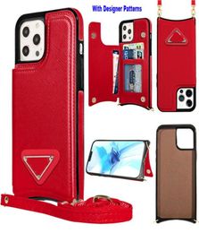 Luxury Designer Wallet Cases for iPhone 14 Pro Max Card Holder Slot Leather Wallet iP13Promax 12 11 Cover with Crossbody Strap Wom6336792