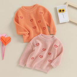 Suefunskry Newborn Baby Autumn Winter Knitted Sweater Valentine's Day Crew Neck Long Sleeve Heart Pattern Loose Pullover Tops