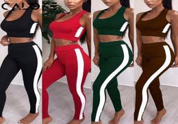 Womens Tracksuit Tights Sportswear Fitness Yoga Suit Sport set For Female Gym Clothing Workout Two Piece Jumpsuit Crop T2004247350662