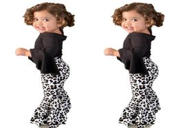 Clothing Sets Autumn Winter Toddler Kids Baby Girls Clothes Black TShirt Tops Leopard Print Bellbottomed Pants Flared Outfits S6790343