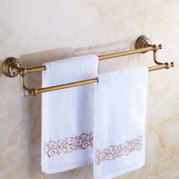 Towel Bars 60cm Double Rails Antique Brass Wall Shelves Towel Holder Bath Shelf Hanger Bathroom Accessories Towel Rack 3711F