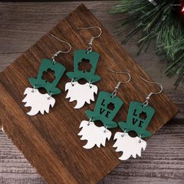 Dangle Earrings Women's Jewelry Irish Green Hat Shape Clover Wooden Love Personalized Fashion