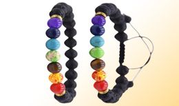2019 10pclot New 7 Chakra Bracelet Men Black Lava Healing Balance Beads Reiki Buddha Prayer Natural Stone Yoga Bracelet For Women7443777