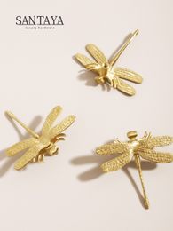 Brass Dragonfly Furniture Handle Ins French Insect Design Wardrobe Drawer Kitchen Cabinet Storage Dresser Single Hole Gold Knobs