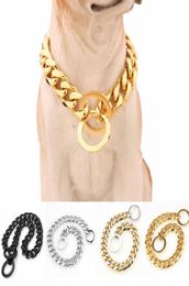 15mm 316L Stainless Steel Gold Plated Dog Collars Cuban Link Chain Puppy Necklace Pet Dog Accessories Supplies4552344