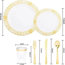 Disposable Dinnerware 150 Pieces Plates Plastic Set For 25 Guests Dinner And Dessert